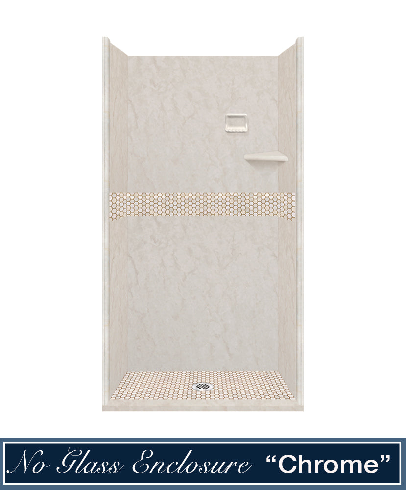 60" Alcove Rafe Medici Marble & Honey Hex Mosaic Accent Shower Remodel Kit