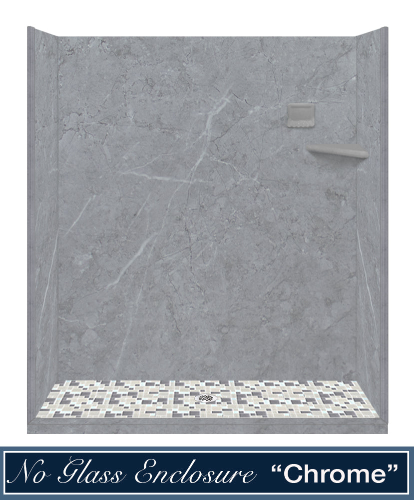 60" Alcove Grio Medici Marble & Newport Mosaic Accent Shower Remodel Kit