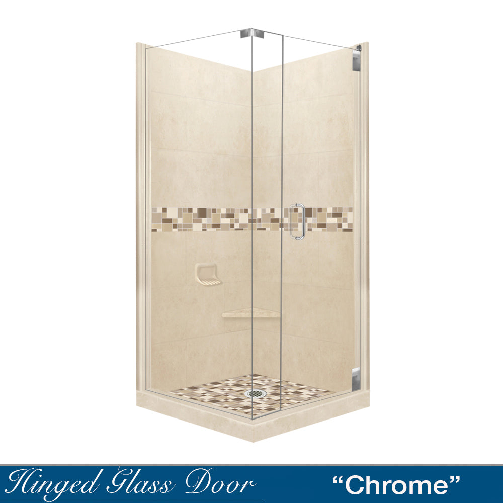Corner Desert Sand Sistine Stone & Tuscany Mosaic Accent Shower Remodel Kit