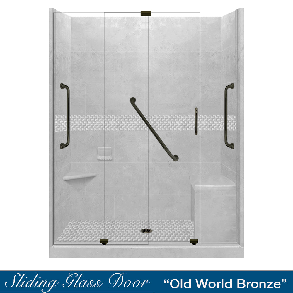 Freedom 60" Alcove Portland Cement Sistine Stone & Jewel Stone Accent Shower Remodel Kit