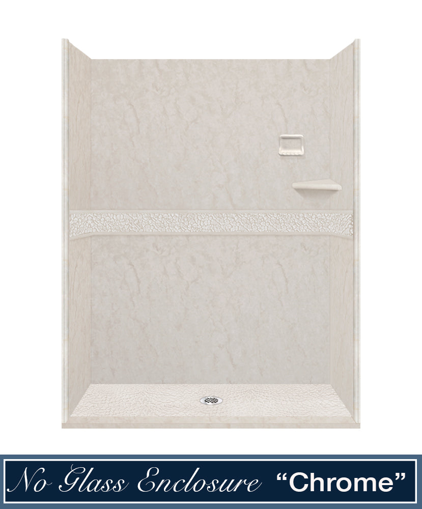 60" Alcove Rafe Medici Marble & Pebble Stone Accent Shower Remodel Kit