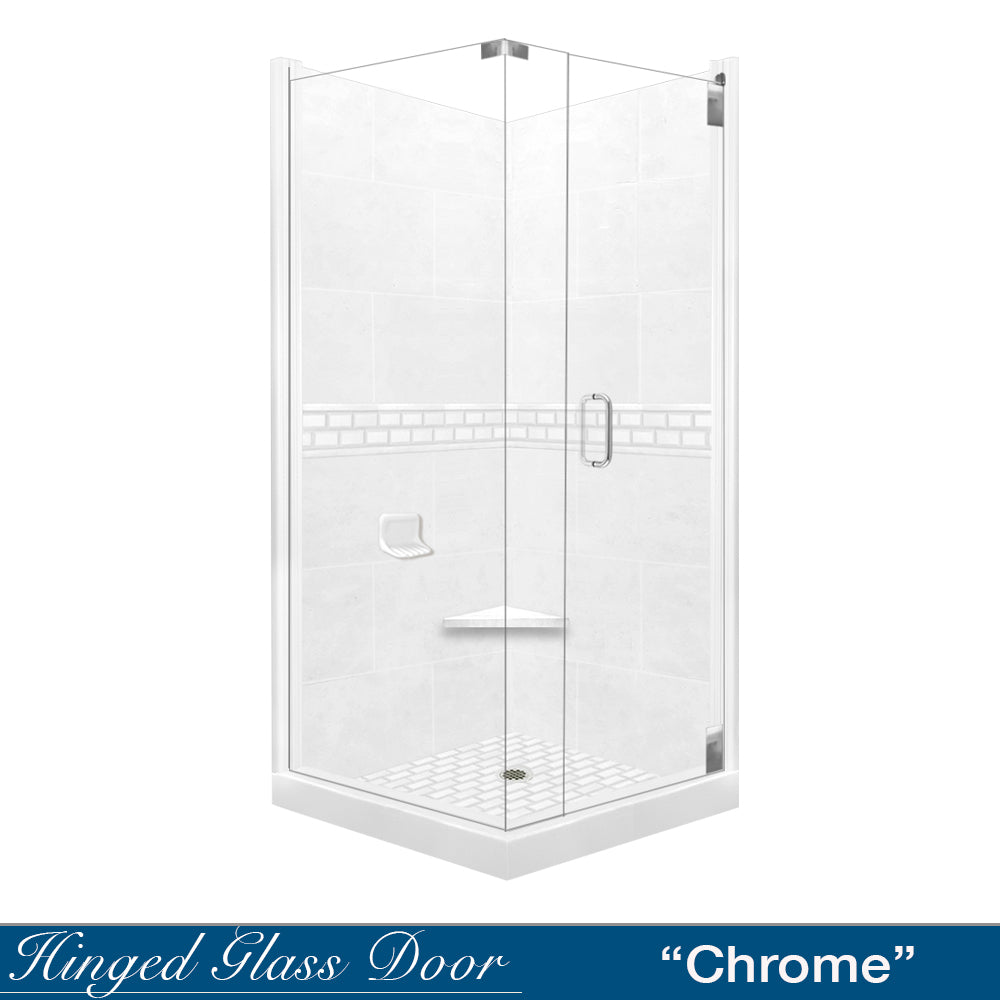 Corner Natural Buff Sistine Stone & Subway Stone Accent Shower Remodel Kit