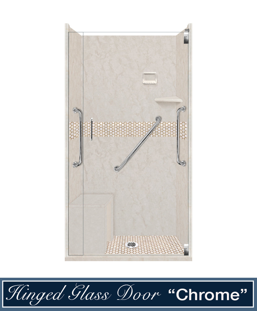 Freedom Rafe Marble Honey Hex Mosaic Alcove Shower Enclosure Kit