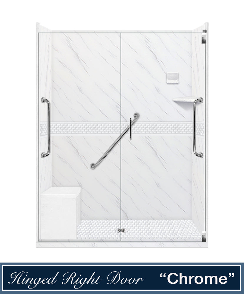 Freedom 60" Alcove Carrara Medici Marble & Jewel Stone Accent Shower Remodel Kit