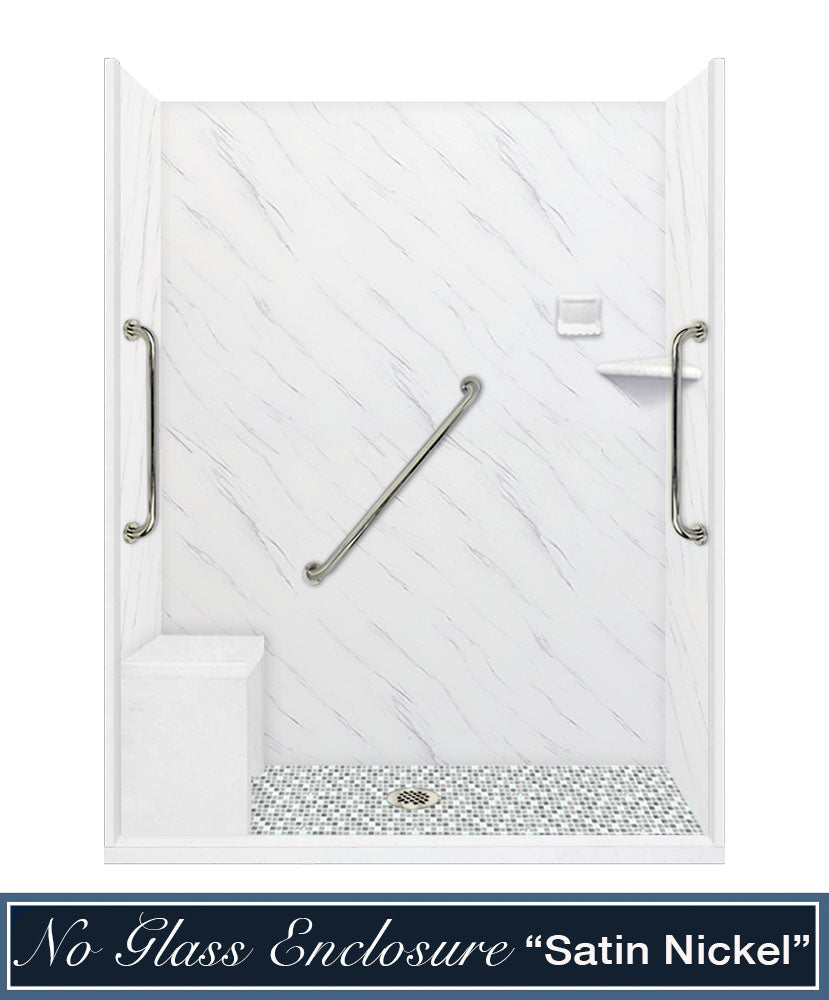 Freedom 60" Alcove Carrara Medici Marble & Newport Mosaic Accent Shower Remodel Kit