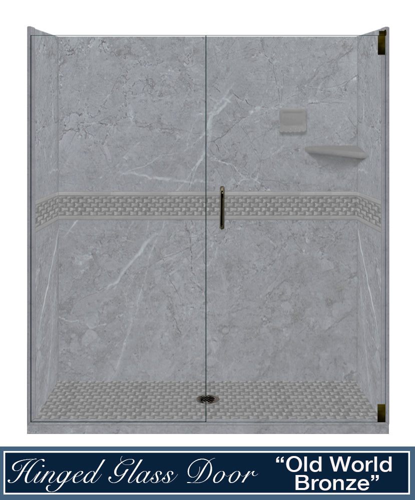 60" Alcove Grio Medici Marble & Jewel Stone Accent Shower Remodel Kit
