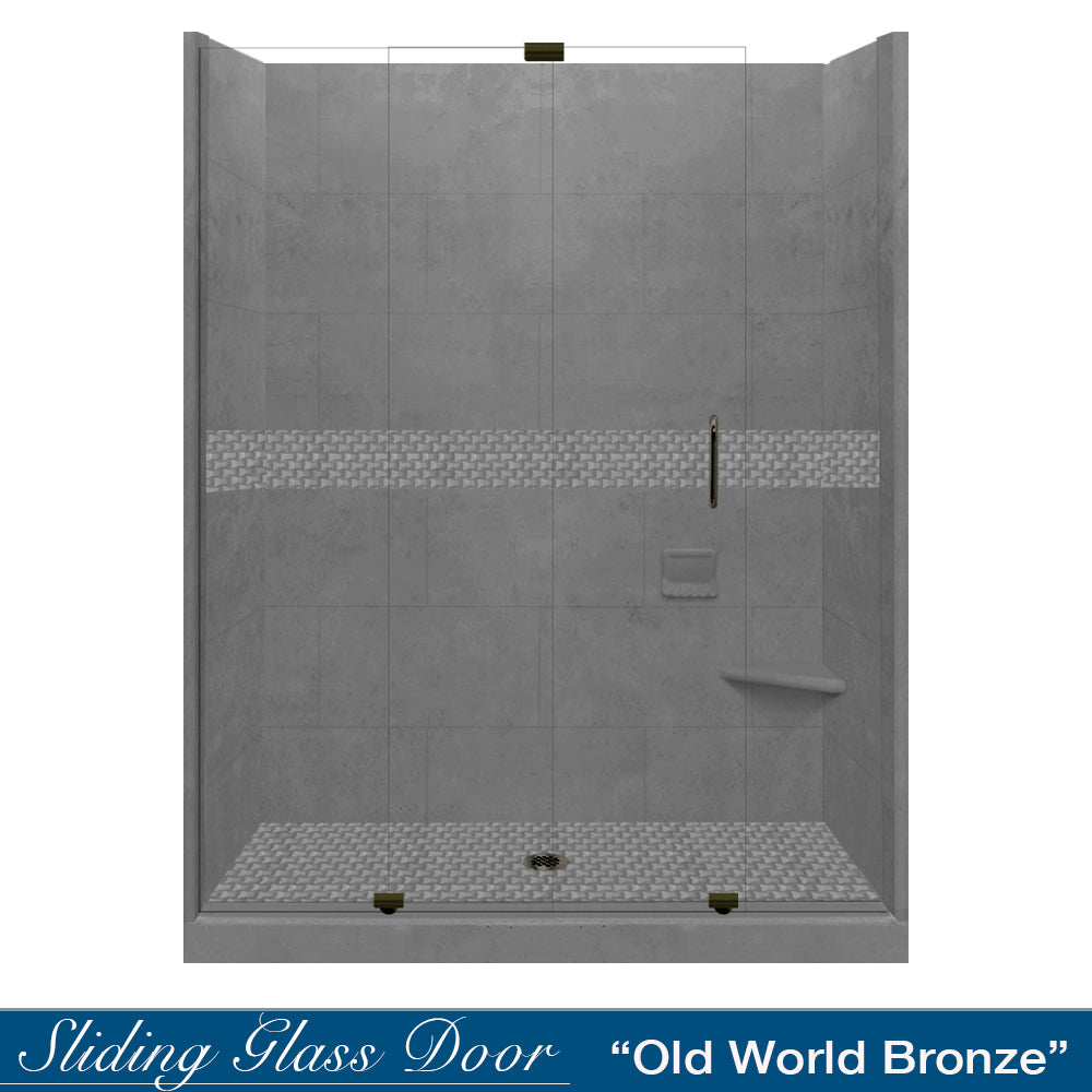 60" Alcove Wet Cement Sistine Stone & Jewel Stone Accent Shower Remodel Kit