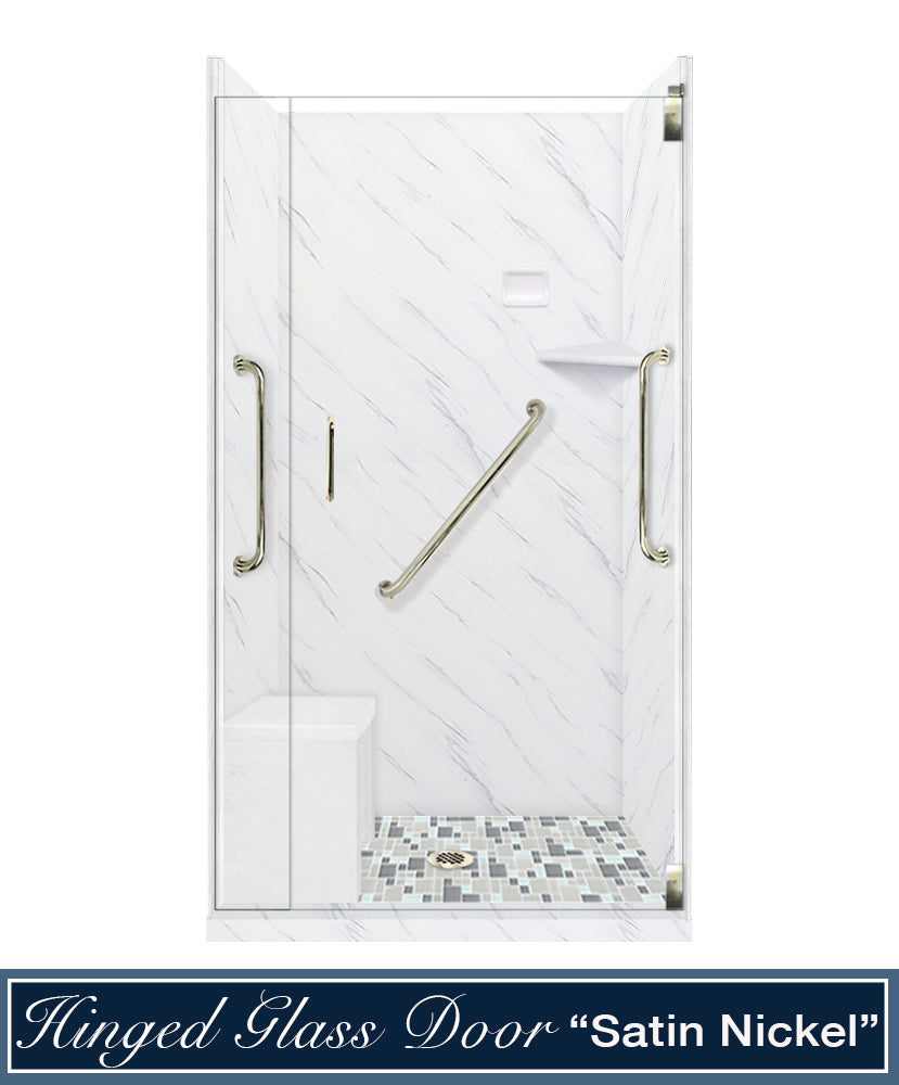 Freedom Carrara Marble Newport Mosaic Alcove Shower Enclosure Kit