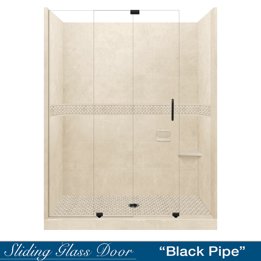 60" Alcove Desert Sand Sistine Stone & Jewel Stone Accent Shower Remodel Kit