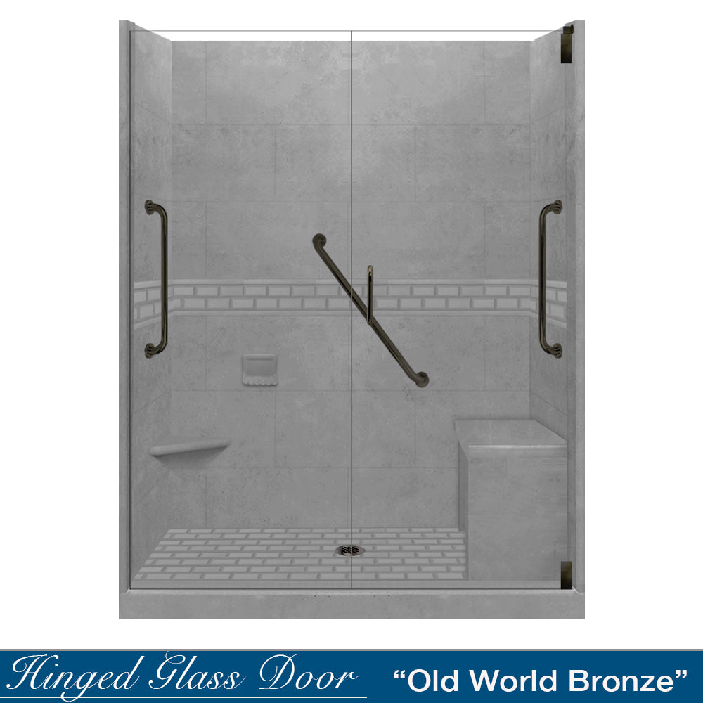 Freedom 60" Alcove Wet Cement Sistine Stone & Subway Stone Accent Shower Remodel Kit