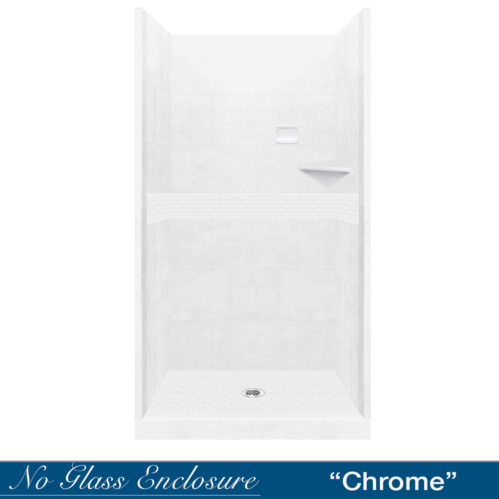 Alcove Natural Buff Sistine Stone & Classic Stone Accent Shower Remodel Kit