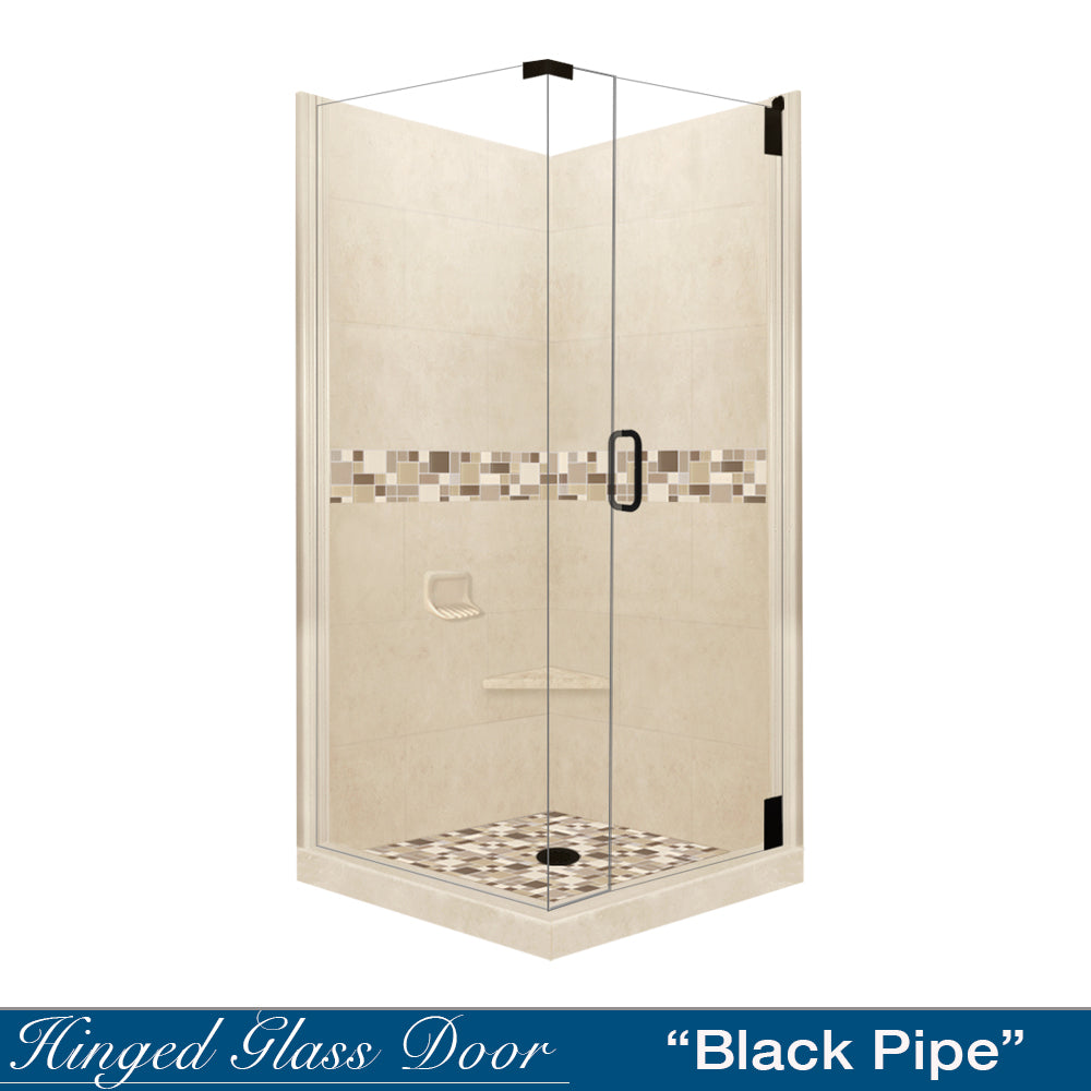 Corner Desert Sand Sistine Stone & Tuscany Mosaic Accent Shower Remodel Kit