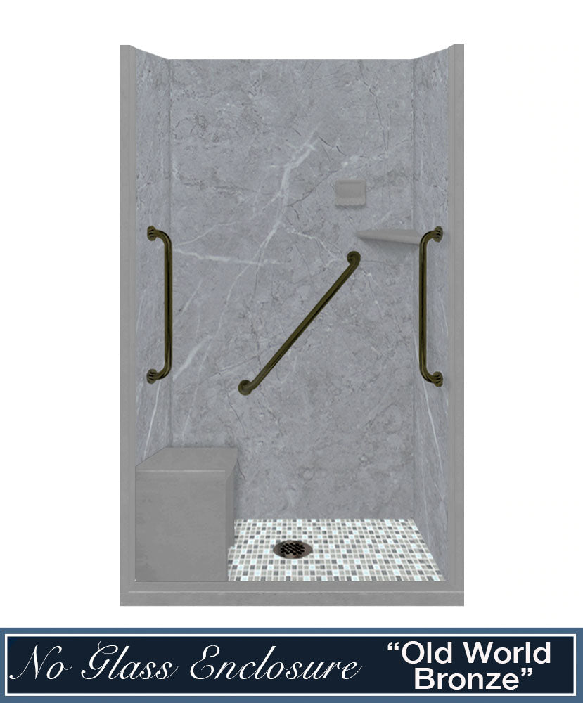 Freedom Grio Marble Del Mar Mosaic Alcove Shower Enclosure Kit