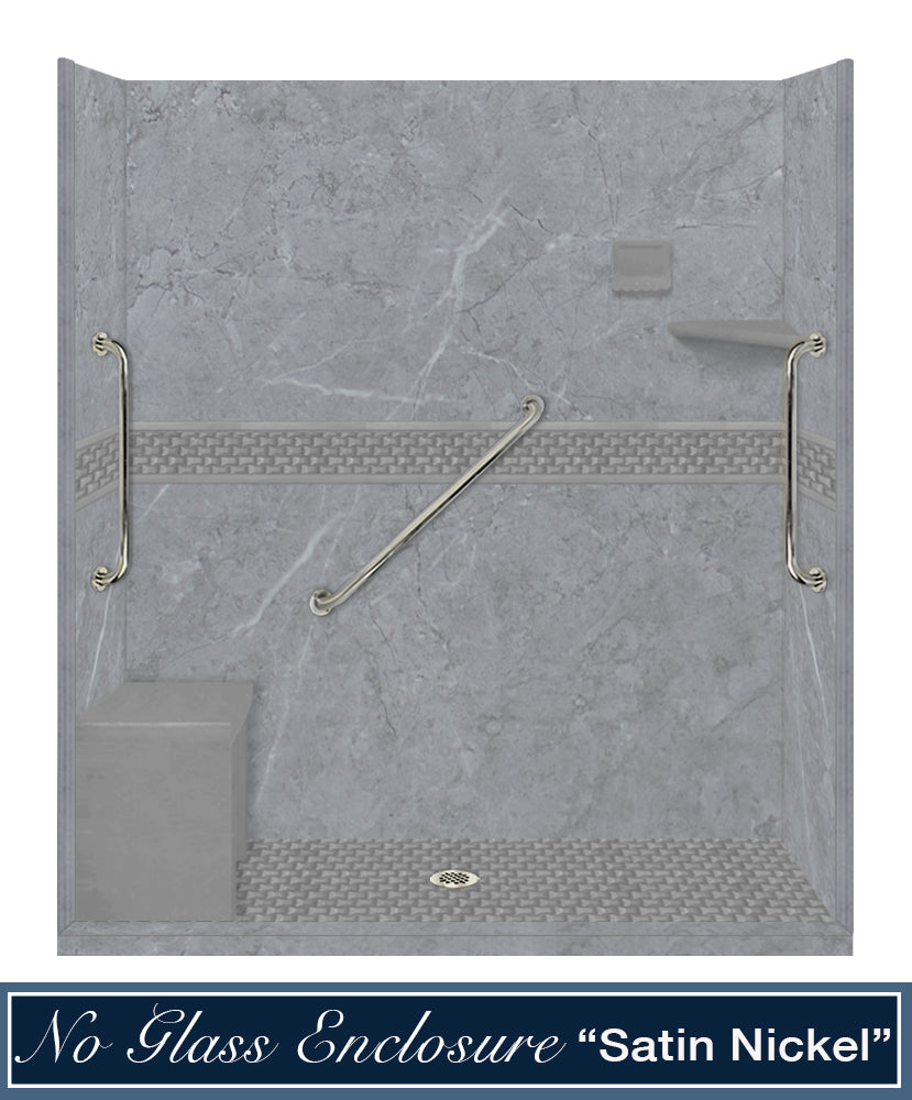 Freedom 60" Alcove Grio Medici Marble & Jewel Stone Accent Shower Remodel Kit