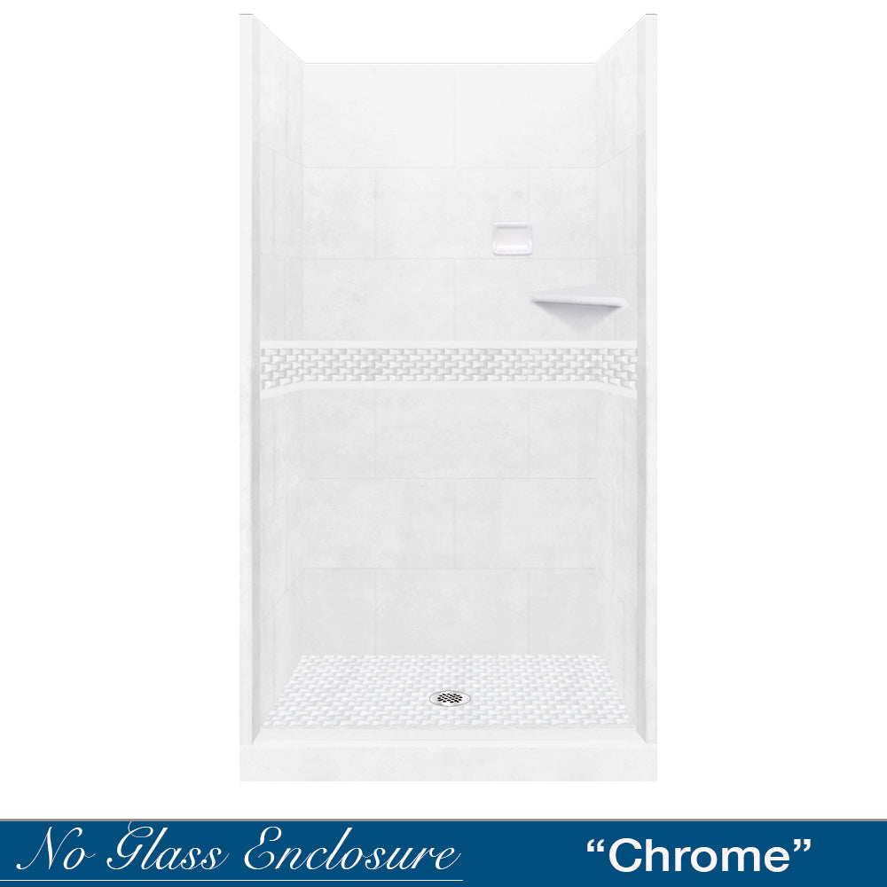 Alcove Natural Buff Sistine Stone & Jewel Stone Accent Shower Remodel Kit