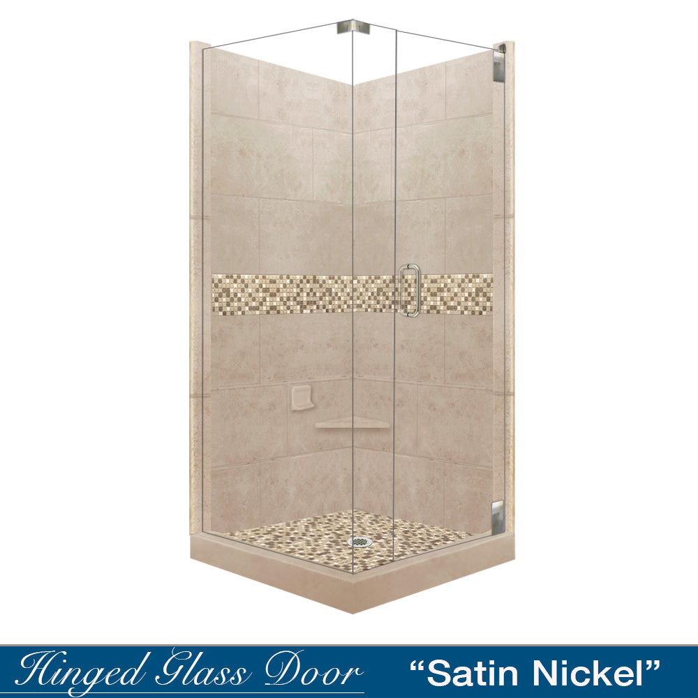 Corner Brown Sugar Sistine Stone & Roma Mosaic Accent Shower Remodel Kit
