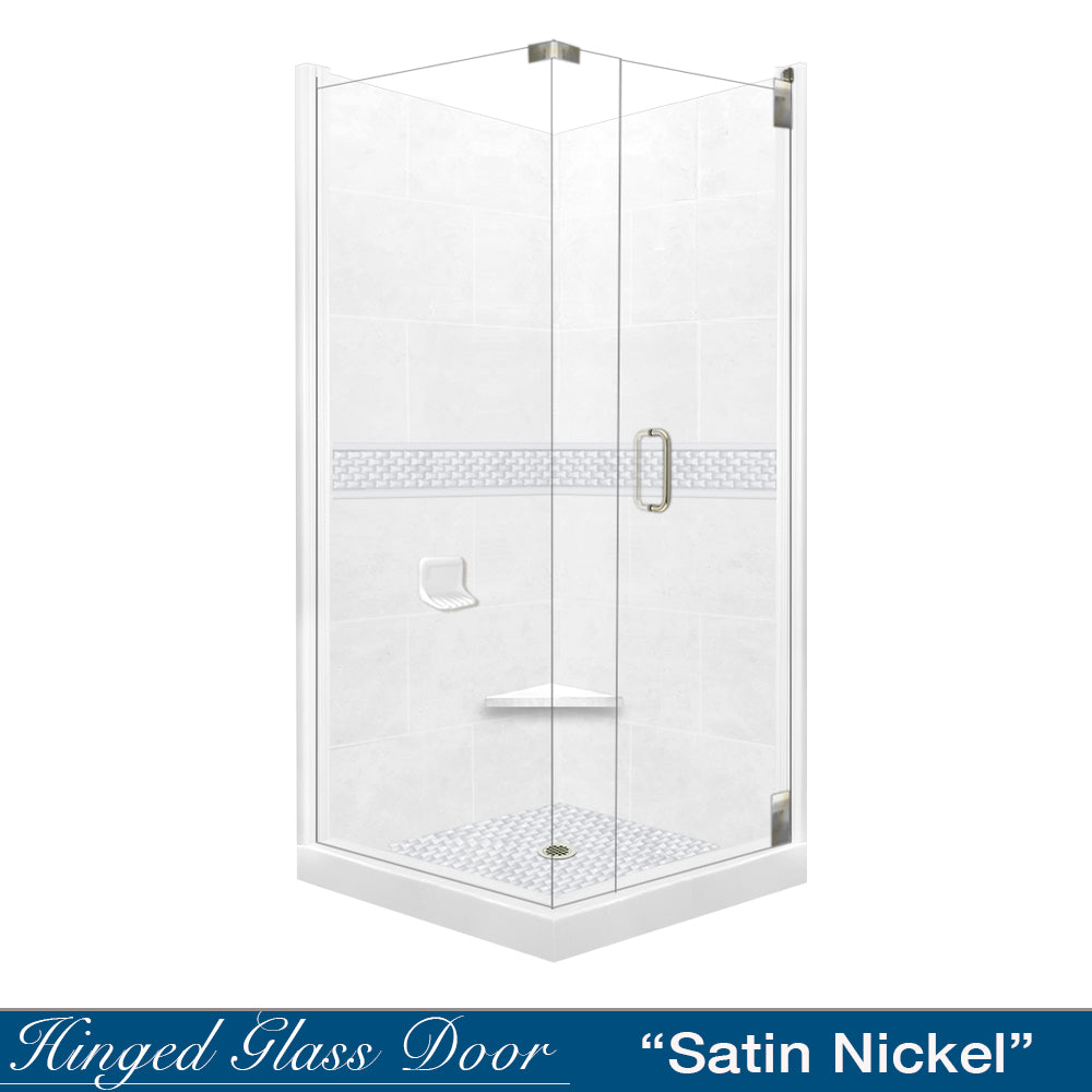 Corner Natural Buff Sistine Stone & Jewel Stone Accent Shower Remodel Kit