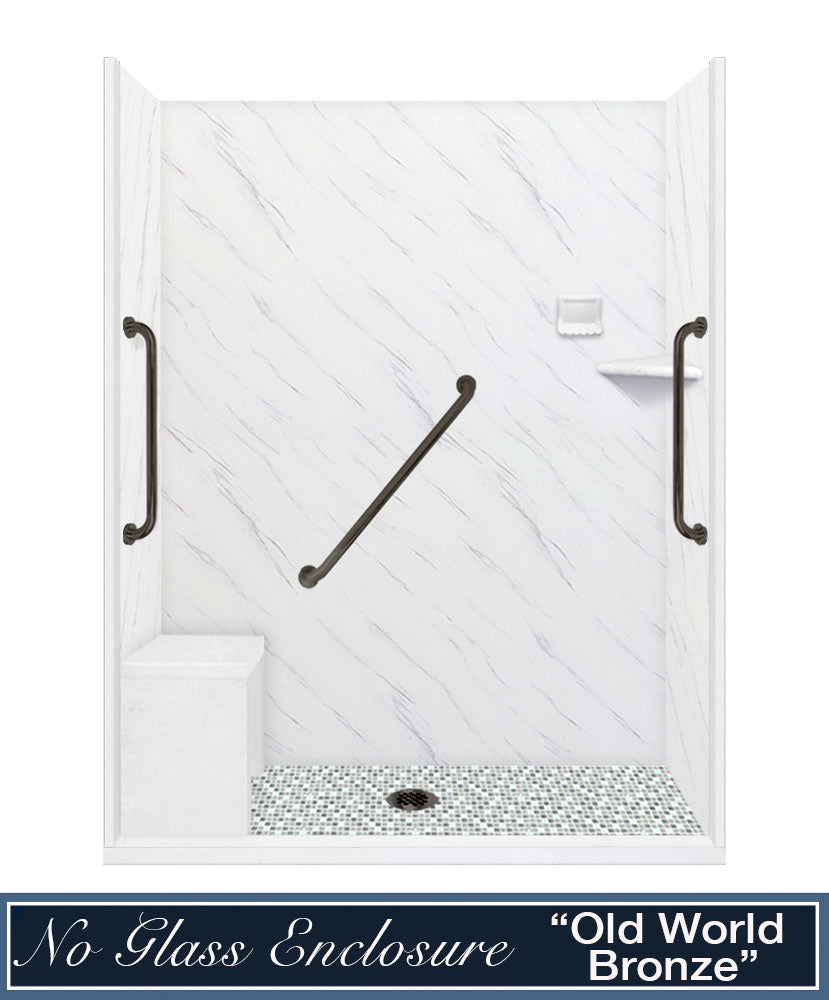 Freedom 60" Alcove Carrara Medici Marble & Newport Mosaic Accent Shower Remodel Kit