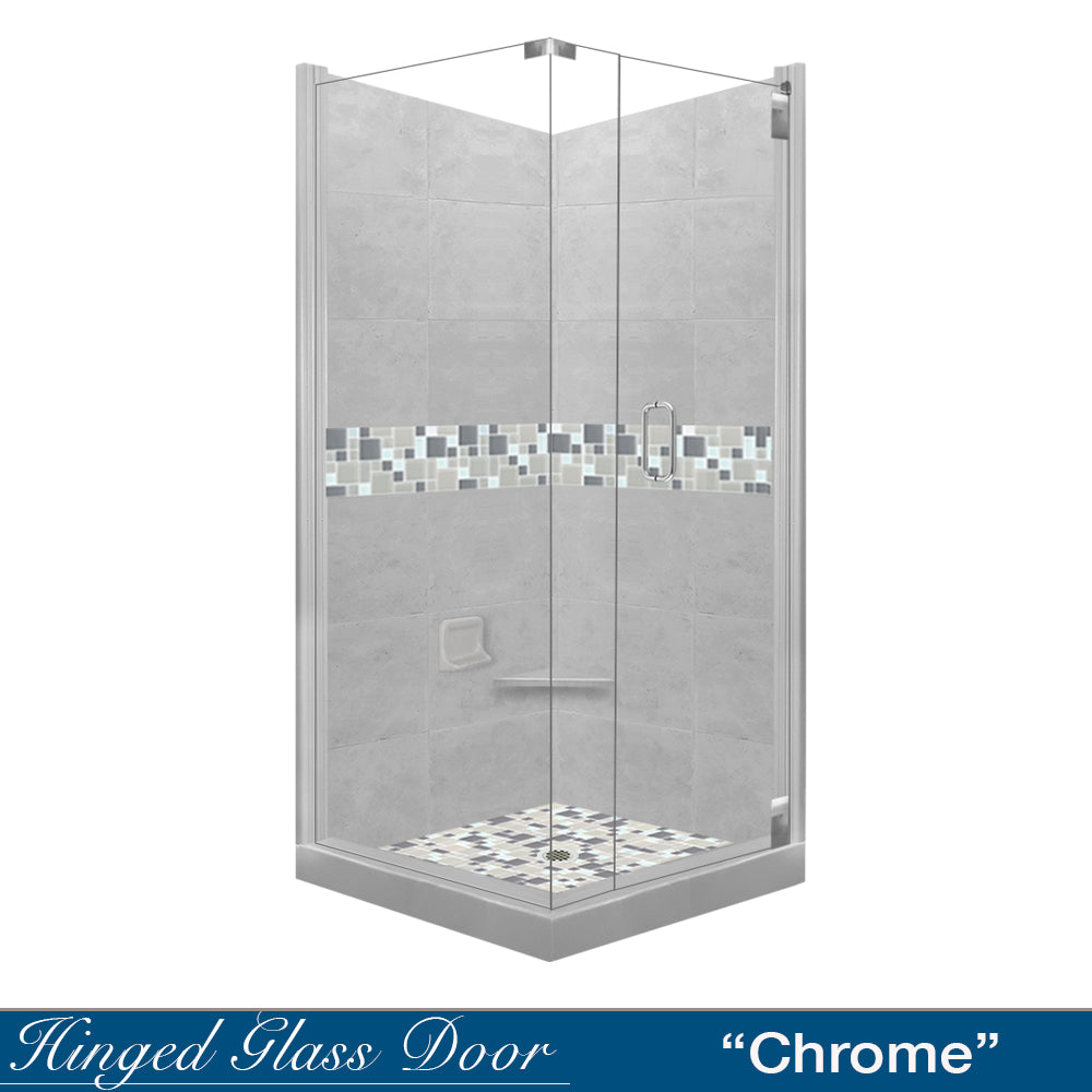 Corner Portland Cement Sistine Stone & Newport Mosaic Accent Shower Remodel Kit