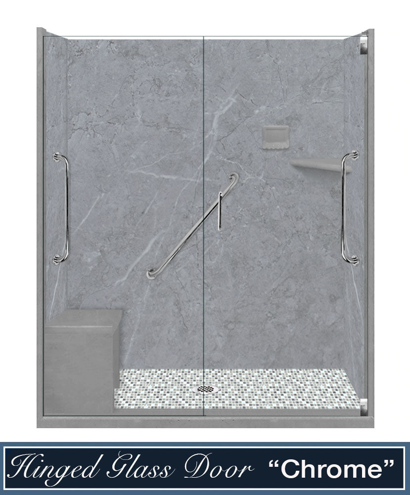 Freedom Grio Marble Del Mar Mosaic Alcove Shower Enclosure Kit