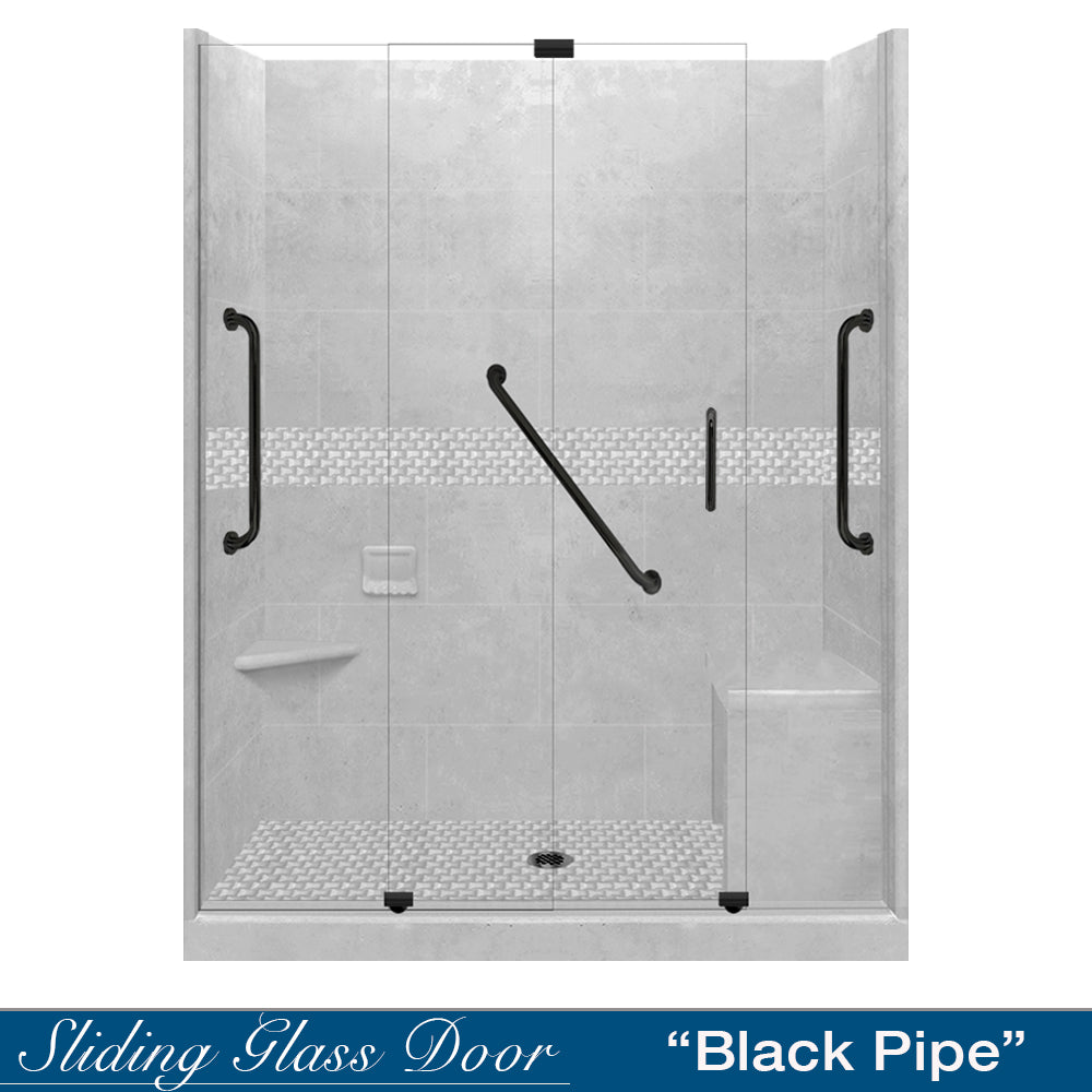 Freedom 60" Alcove Portland Cement Sistine Stone & Jewel Stone Accent Shower Remodel Kit