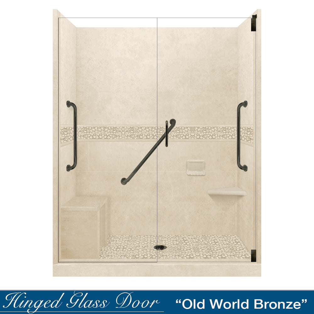 Freedom 60" Alcove Desert Sand Sistine Stone & Pebble Stone Accent Shower Remodel Kit