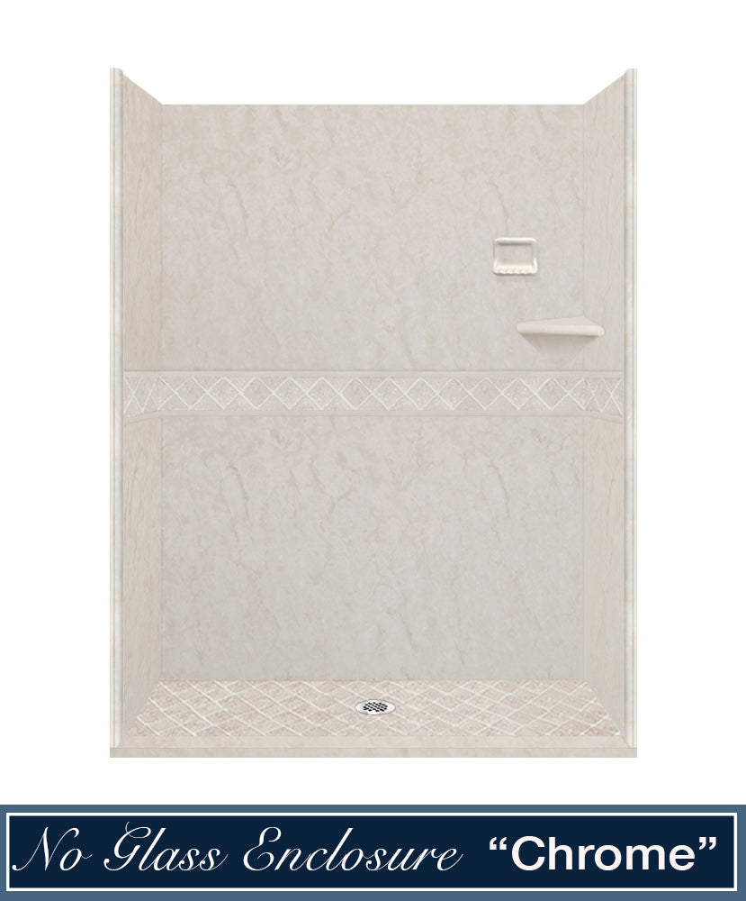 60" Alcove Rafe Medici Marble & Diamond Stone Accent Shower Remodel Kit