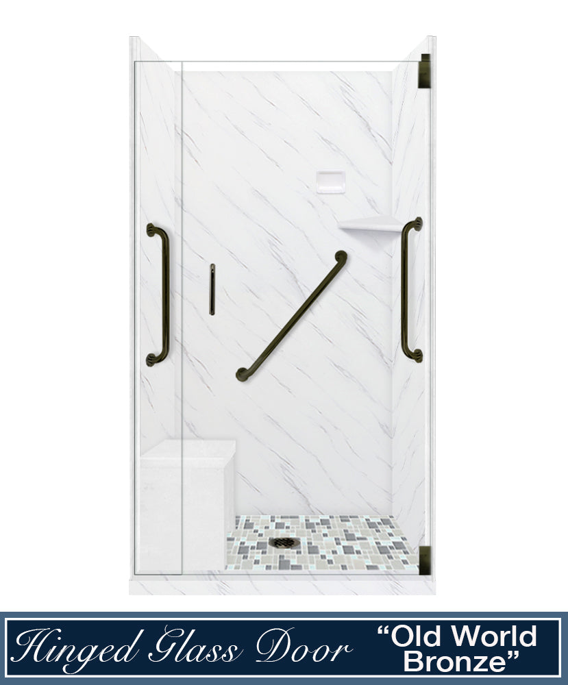 Freedom Carrara Marble Newport Mosaic Alcove Shower Enclosure Kit