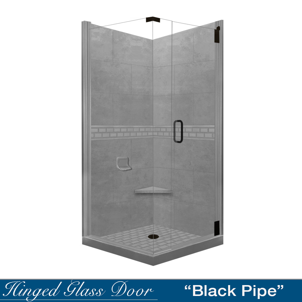 Corner Wet Cement Sistine Stone & Subway Stone Accent Shower Remodel Kit