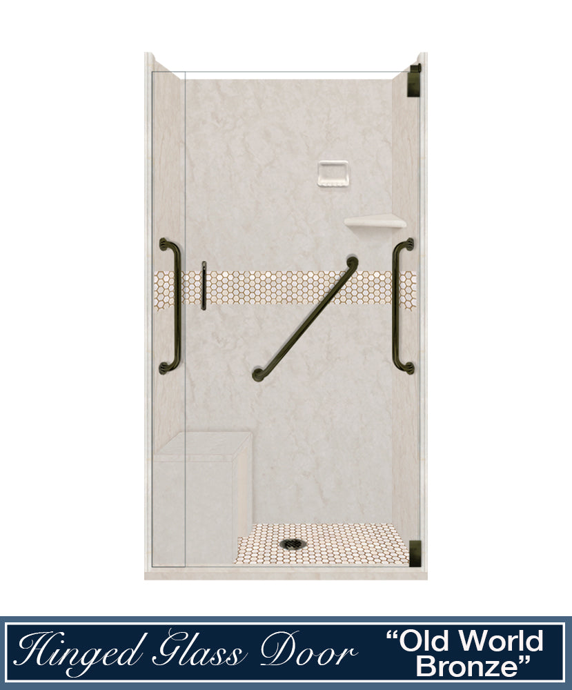 Freedom Rafe Marble Honey Hex Mosaic Alcove Shower Enclosure Kit