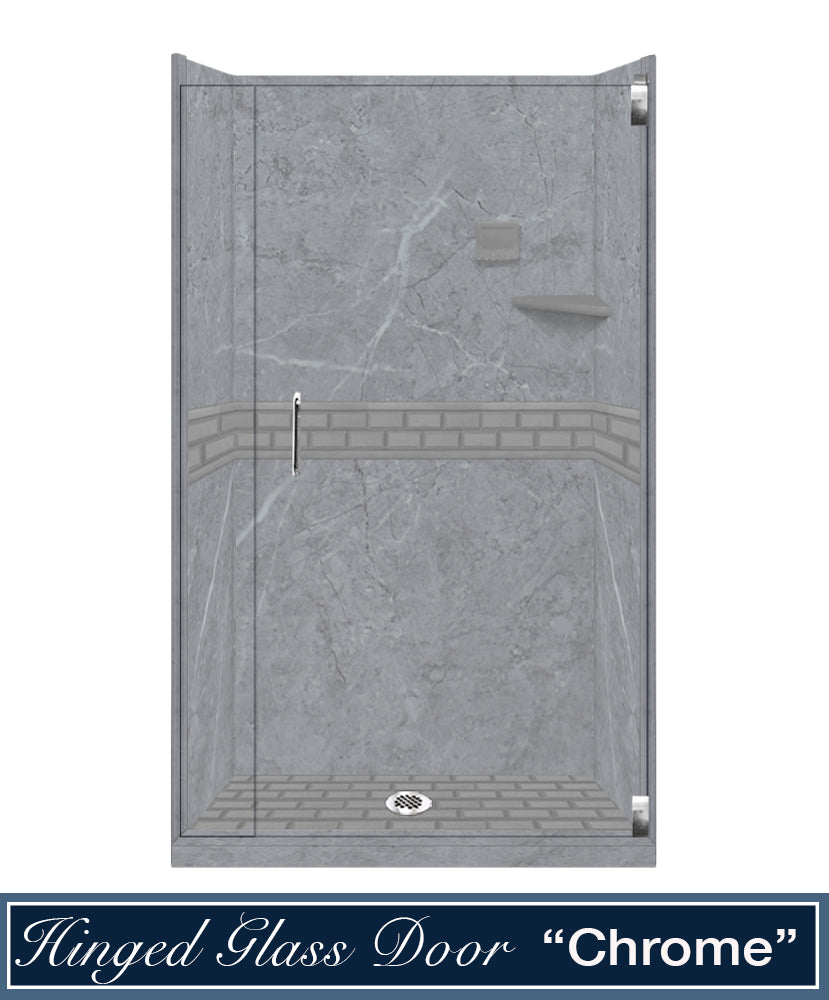 60" Alcove Grio Medici Marble & Subway Stone Accent Shower Remodel Kit