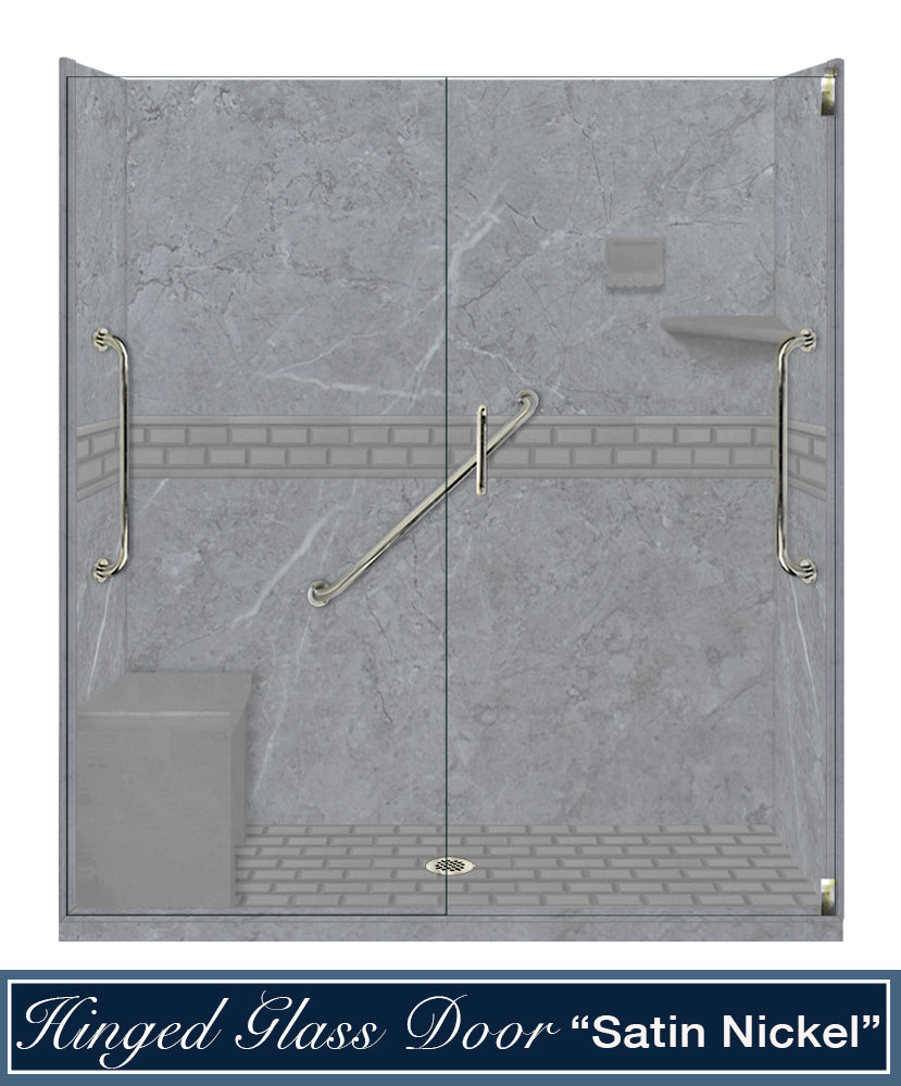 Freedom 60" Alcove Grio Medici Marble & Subway Stone Accent Shower Remodel Kit