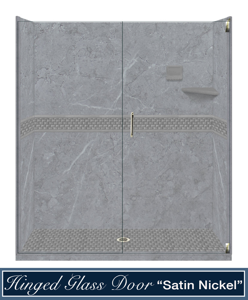 60" Alcove Grio Medici Marble & Jewel Stone Accent Shower Remodel Kit