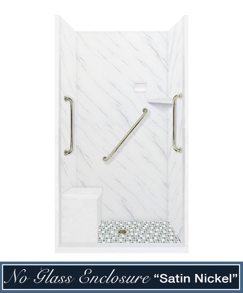 Freedom 60" Alcove Carrara Medici Marble & Newport Mosaic Accent Shower Remodel Kit