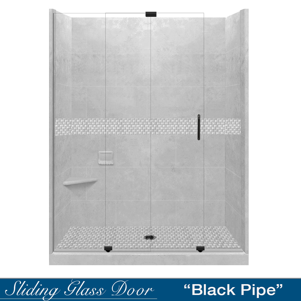 60" Alcove Portland Cement Sistine Stone & Jewel Stone Accent Shower Remodel Kit