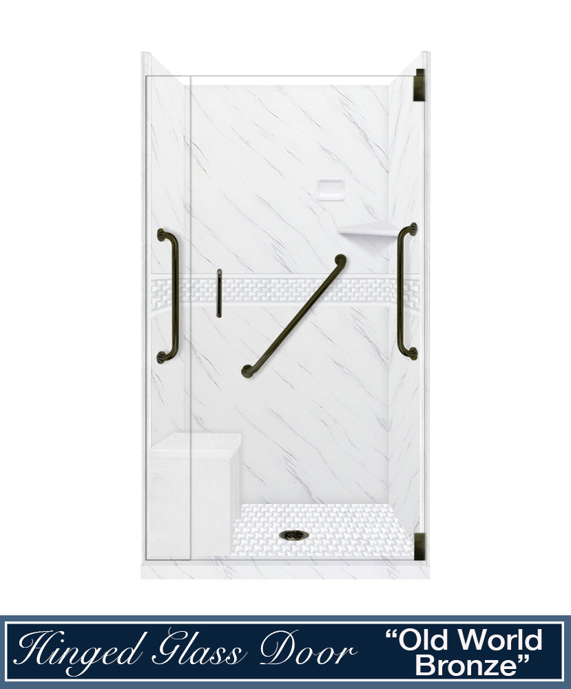 Freedom 60" Alcove Carrara Medici Marble & Jewel Stone Accent Shower Remodel Kit