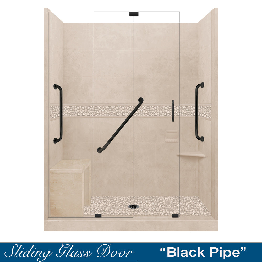 Freedom 60" Alcove Desert Sand Sistine Stone & Pebble Stone Accent Shower Remodel Kit