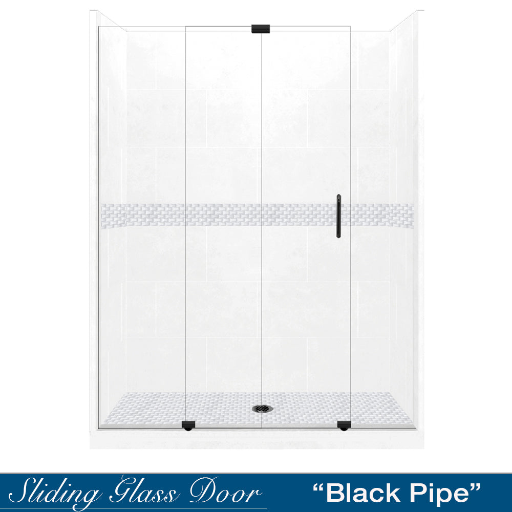 60" Alcove Natural Buff Sistine Stone & Jewel Stone Accent Shower Remodel Kit