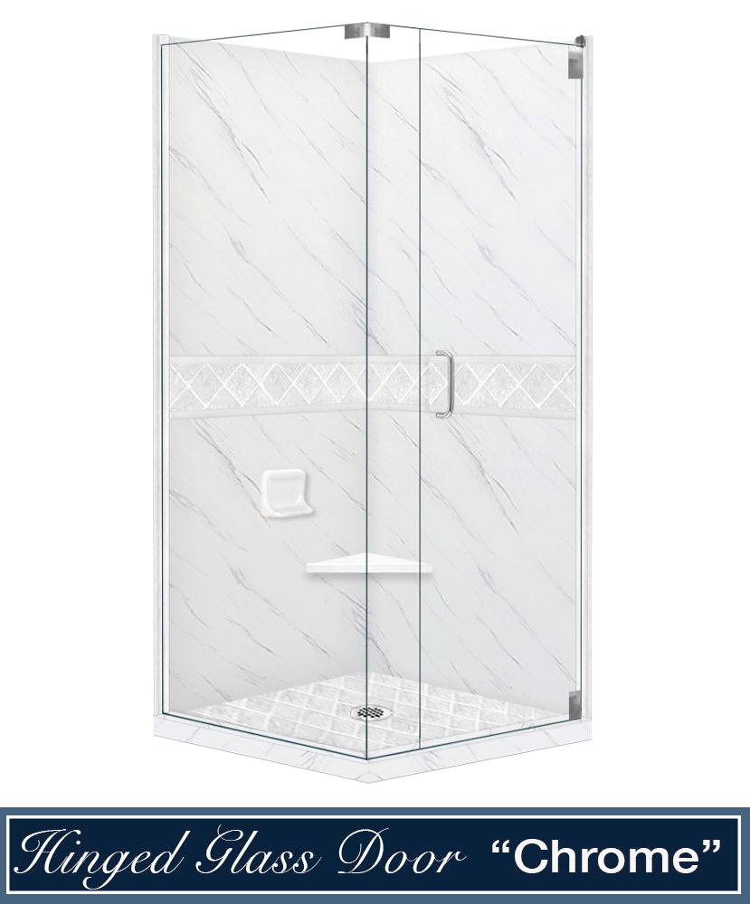 Carrara Marble Diamond Corner Shower Enclosure Kit