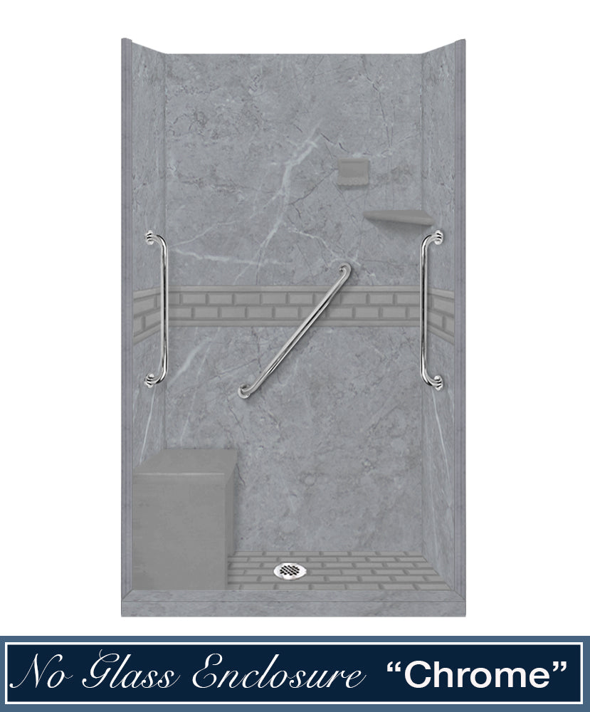 Freedom 60" Alcove Grio Medici Marble & Subway Stone Accent Shower Remodel Kit