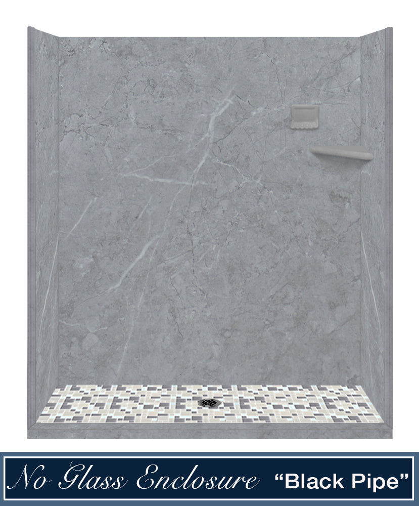60" Alcove Grio Medici Marble & Newport Mosaic Accent Shower Remodel Kit