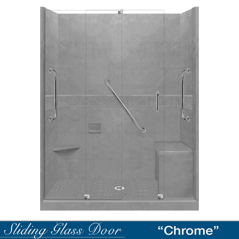 Freedom 60" Alcove Wet Cement Sistine Stone & Pebble Stone Accent Shower Remodel Kit
