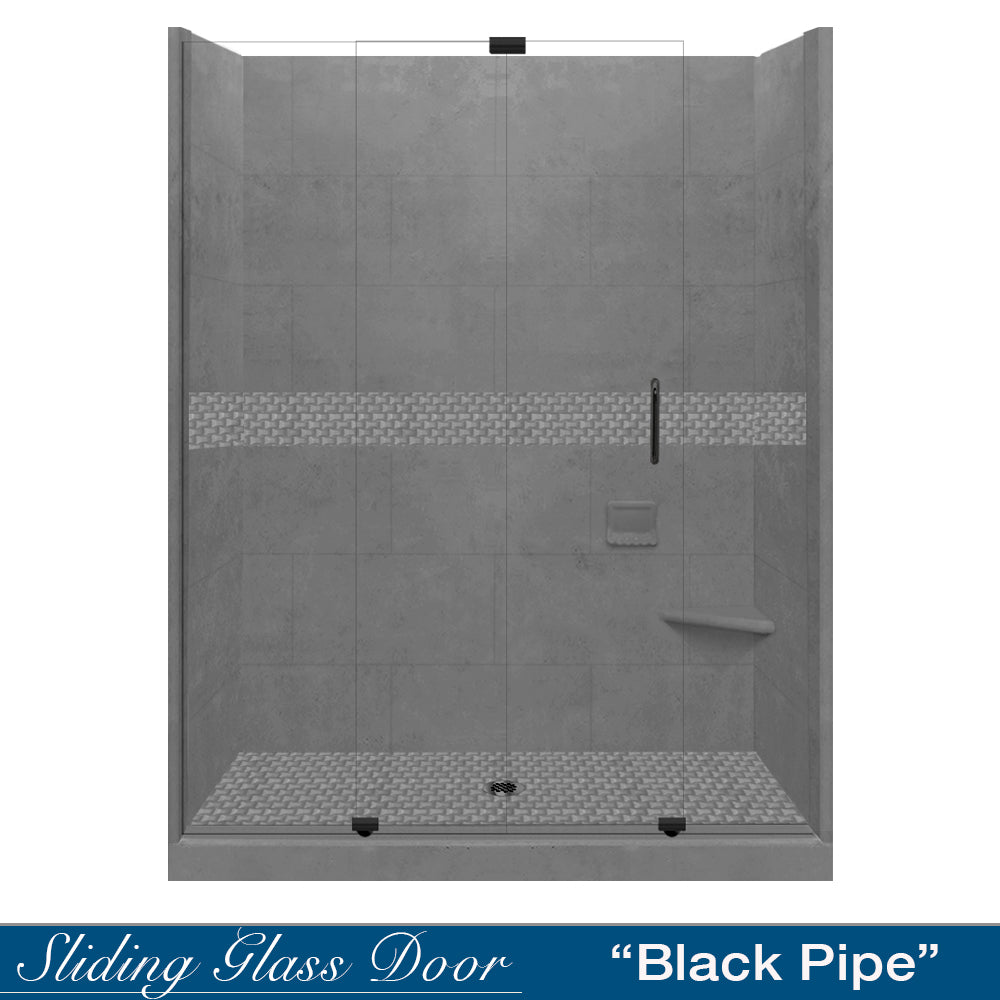 60" Alcove Wet Cement Sistine Stone & Jewel Stone Accent Shower Remodel Kit
