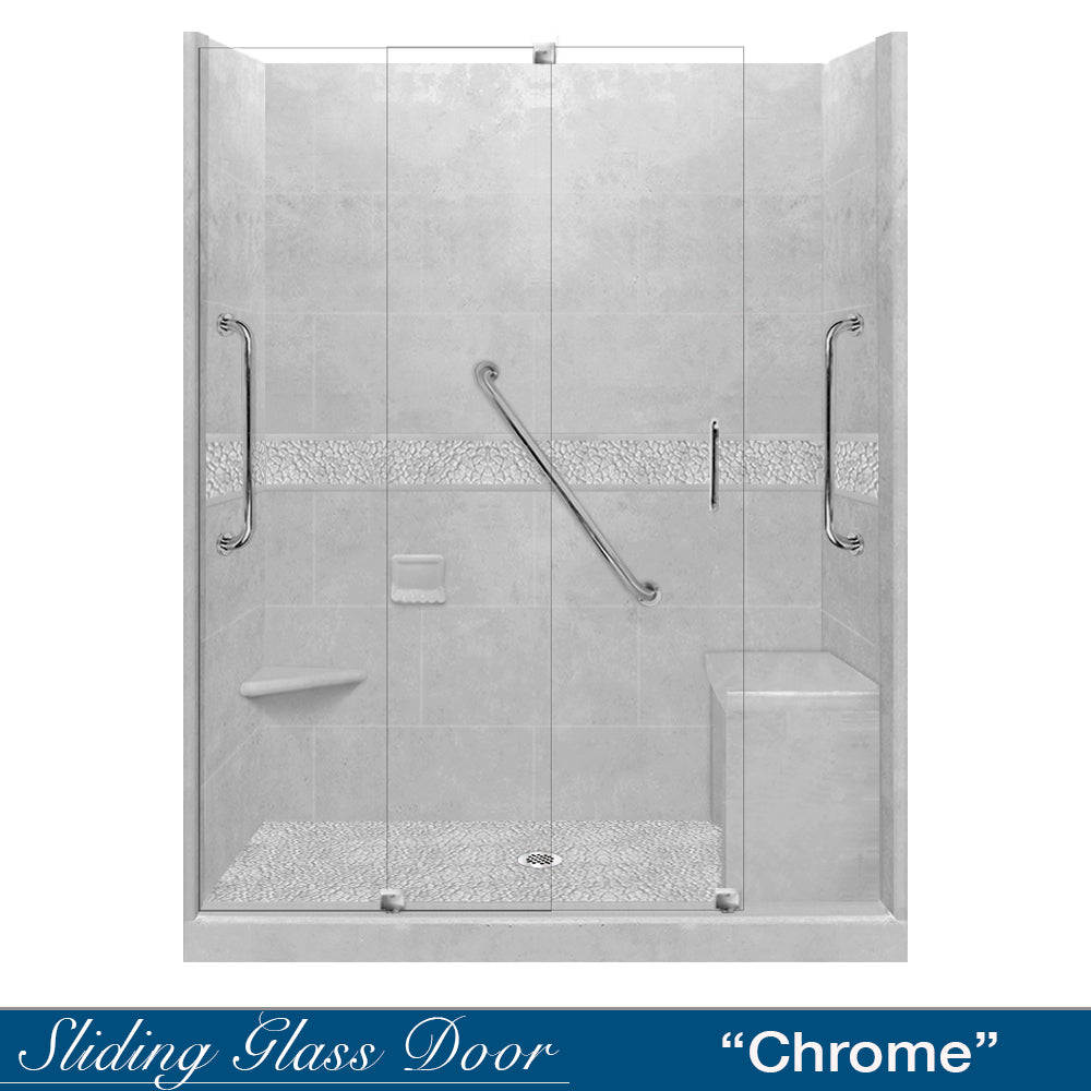 Freedom 60" Alcove Portland Cement Sistine Stone & Pebble Stone Accent Shower Remodel Kit