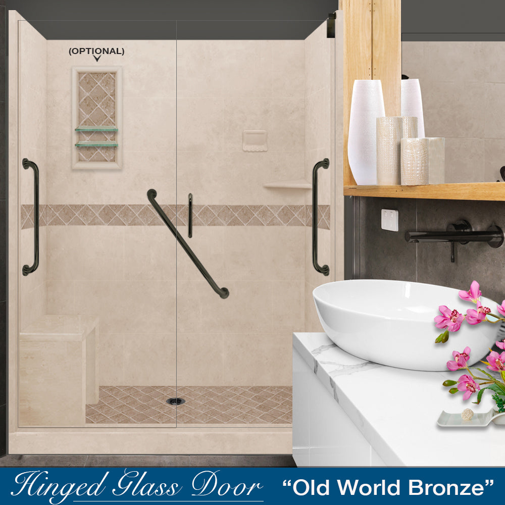 Freedom 60" Alcove Brown Sugar Sistine Stone & Diamond Stone Accent Shower Remodel Kit