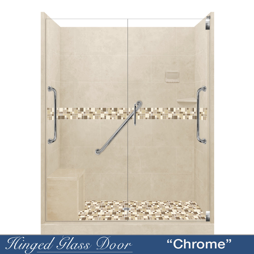 Freedom Standard Tuscany Mosaic Desert Sand 60" Alcove Shower Kit  testing shower - American Bath Factory