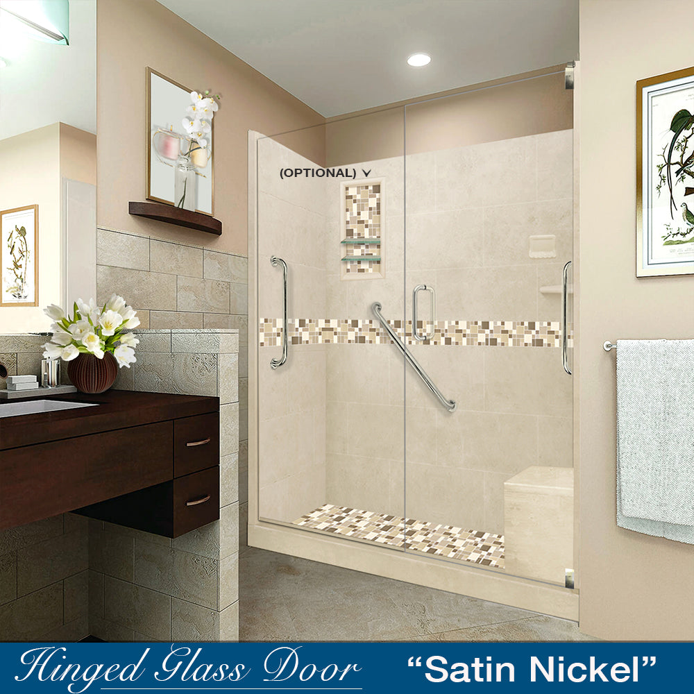 Limited Stock - Freedom 60" Alcove Desert Sand Sistine Stone & Tuscany Mosaic Accent Shower Remodel Kit (60X32 Right Drain)