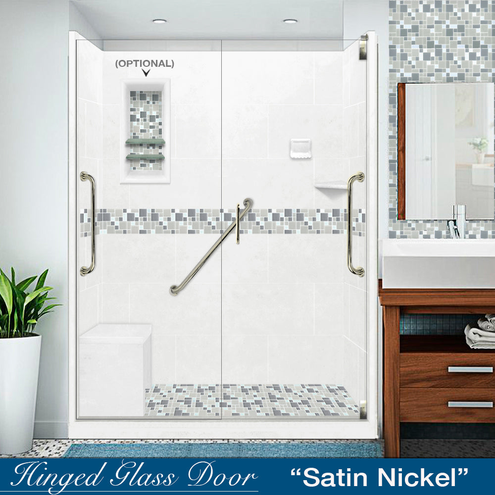 Freedom 60" Alcove Natural Buff Sistine Stone & Newport Mosaic Accent Shower Remodel Kit