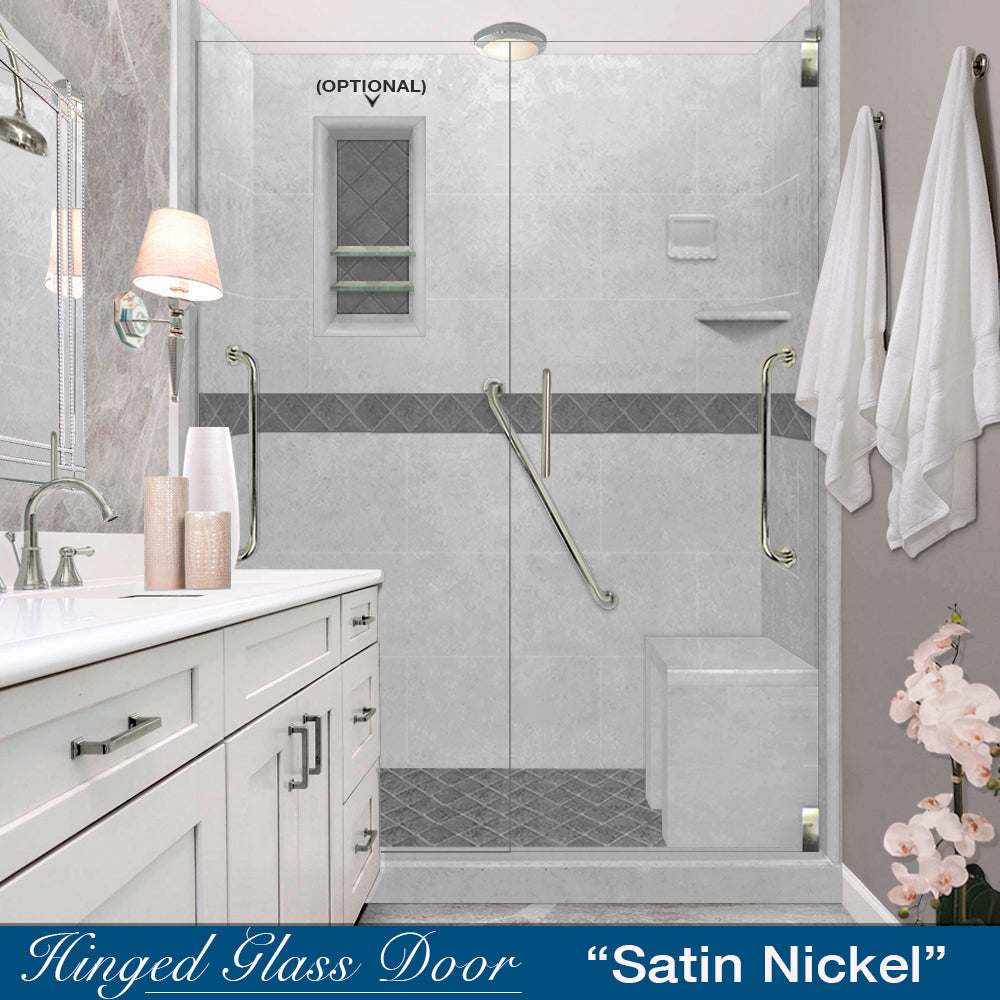 Freedom 60" Alcove Portland Cement Sistine Stone & Diamond Stone Accent Shower Remodel Kit