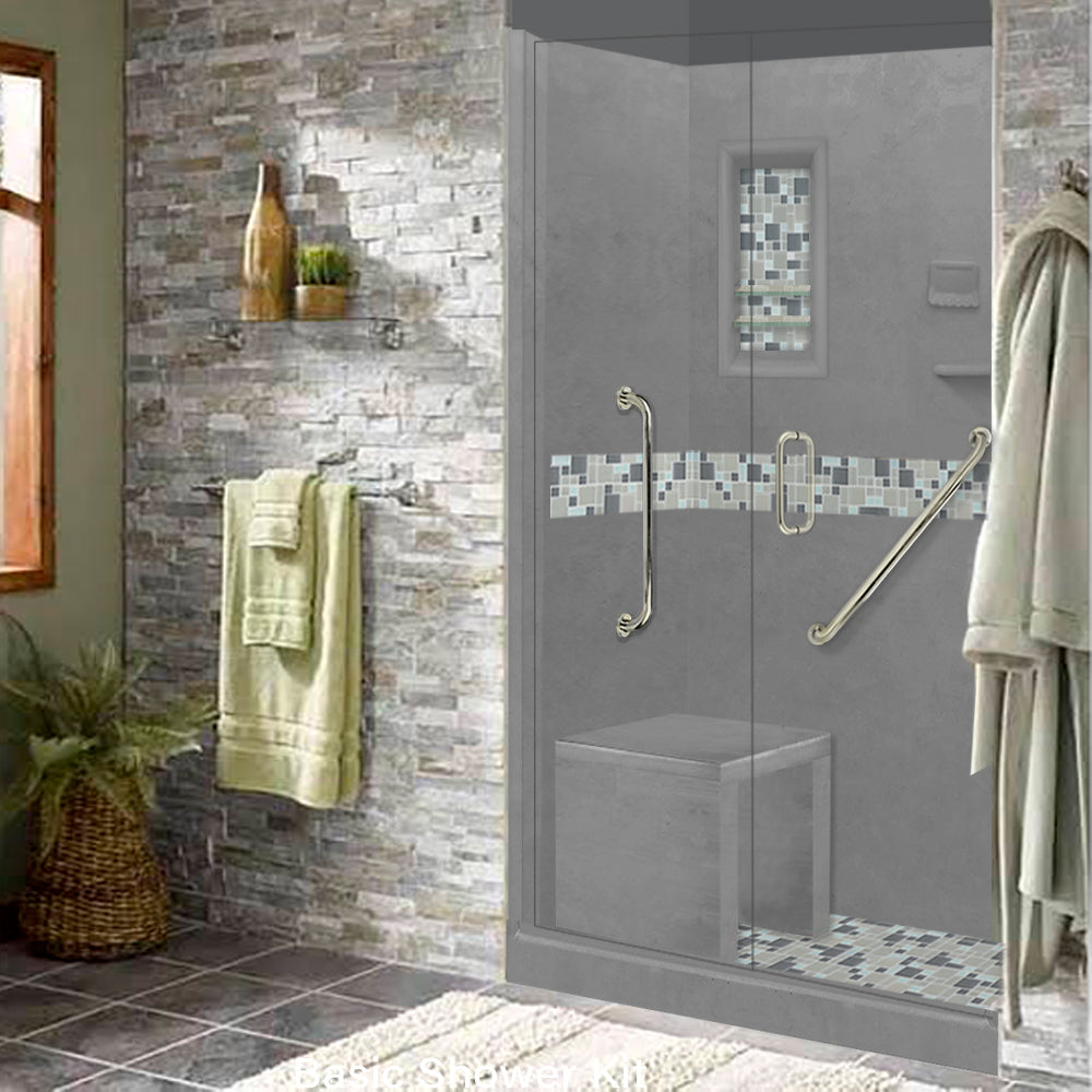Freedom 60" Alcove Wet Cement Sistine Stone & Newport Mosaic Accent Shower Remodel Kit